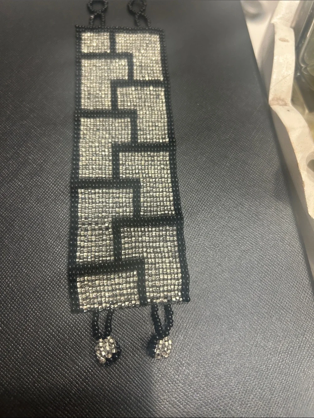 Vintage Black and Silver Beaded bracelet Accent